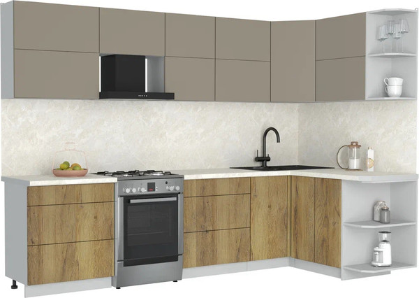 Изображение товара Кухонный гарнитур Интерлиния Мила Матте 1.5x3.0 Б PR (луна/дуб вотан/опал светлый)