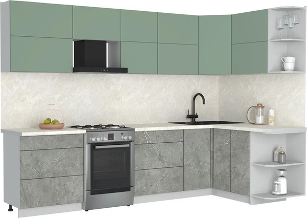 Изображение товара Кухонный гарнитур Интерлиния Мила Матте 1.5x3.0 Б PR (мята/керамика/опал светлый)