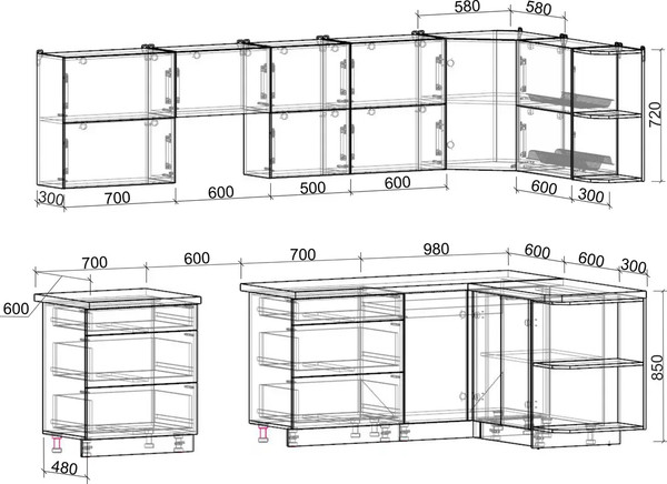 Изображение товара Кухонный гарнитур Интерлиния Мила Матте 1.5x3.0 Б PR (океан/керамика/опал светлый)