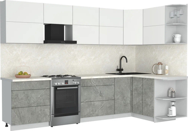 Изображение товара Кухонный гарнитур Интерлиния Мила Матте 1.5x3.1 Б PR (белый/керамика/опал светлый)