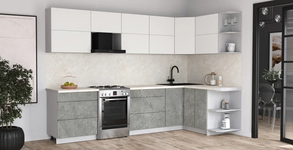 Изображение товара Кухонный гарнитур Интерлиния Мила Матте 1.5x3.1 Б PR (белый/керамика/опал светлый)