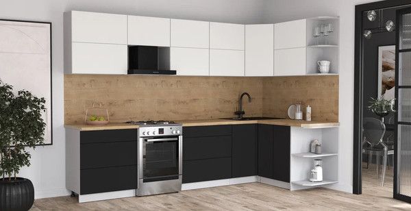 Изображение товара Кухонный гарнитур Интерлиния Мила Матте 1.5x3.1 Б PR (белый/черный/дуб бунратти)