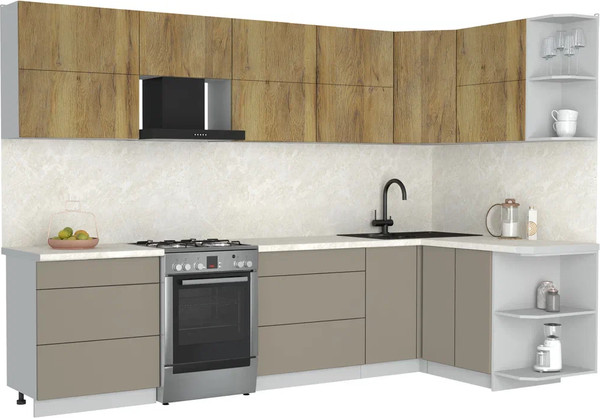 Изображение товара Кухонный гарнитур Интерлиния Мила Матте 1.5x3.1 Б PR (дуб вотан/луна/опал светлый)