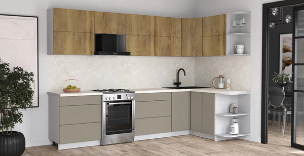 Изображение товара Кухонный гарнитур Интерлиния Мила Матте 1.5x3.1 Б PR (дуб вотан/луна/опал светлый)