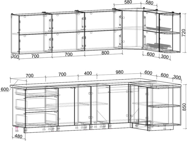 Изображение товара Кухонный гарнитур Интерлиния Мила Матте 1.5x2.8 А PR (дуб вотан/луна/опал светлый)