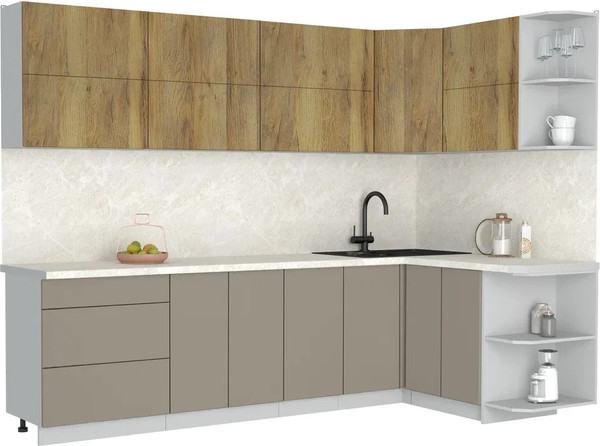 Изображение товара Кухонный гарнитур Интерлиния Мила Матте 1.5x2.8 А PR (дуб вотан/луна/опал светлый)