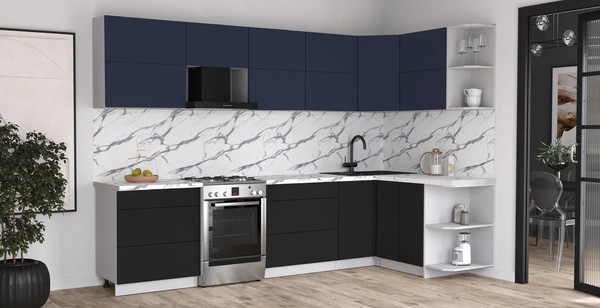Изображение товара Кухонный гарнитур Интерлиния Мила Матте 1.5x3.1 Б PR (индиго/черный/белый гранит)