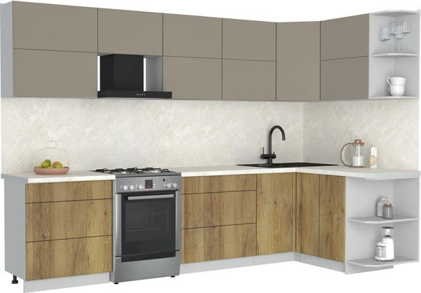 Изображение товара Кухонный гарнитур Интерлиния Мила Матте 1.5x3.1 Б PR (луна/дуб вотан/опал светлый)