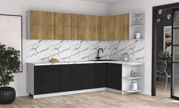 Изображение товара Кухонный гарнитур Интерлиния Мила Матте 1.5x2.8 А PR (дуб вотан/черный/белый гранит)