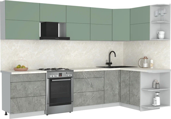 Изображение товара Кухонный гарнитур Интерлиния Мила Матте 1.5x3.1 Б PR (мята/керамика/опал светлый)
