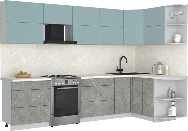 Изображение товара Кухонный гарнитур Интерлиния Мила Матте 1.5x3.1 Б PR (океан/керамика/опал светлый)