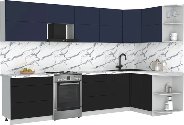 Изображение товара Кухонный гарнитур Интерлиния Мила Матте 1.5x3.2 Б PR (индиго/черный/белый гранит)