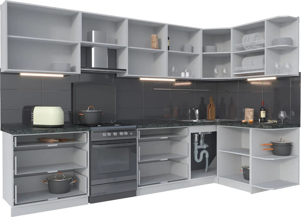 Изображение товара Кухонный гарнитур Интерлиния Мила Матте 1.5x3.2 Б PR (керамика/керамика/опал светлый)