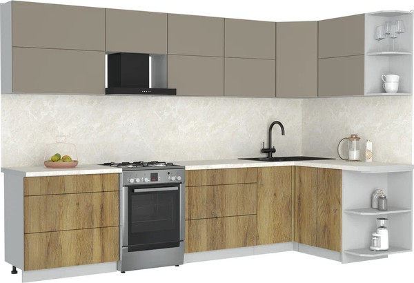 Изображение товара Кухонный гарнитур Интерлиния Мила Матте 1.5x3.2 Б PR (луна/дуб вотан/опал светлый)