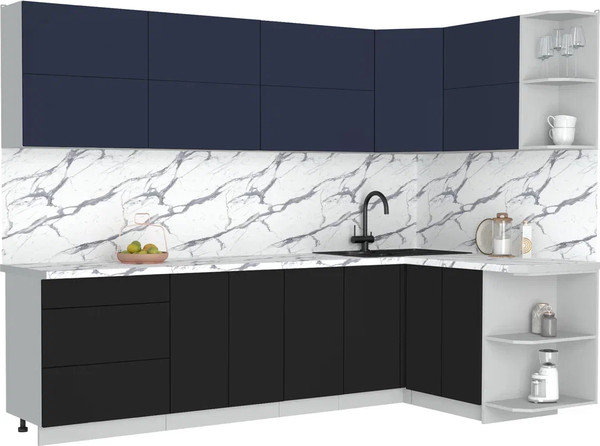 Изображение товара Кухонный гарнитур Интерлиния Мила Матте 1.5x2.8 А PR (индиго/черный/белый гранит)