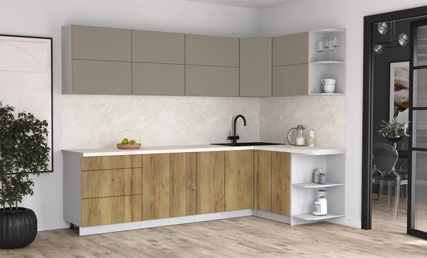 Изображение товара Кухонный гарнитур Интерлиния Мила Матте 1.5x2.8 А PR (луна/дуб вотан/опал светлый)