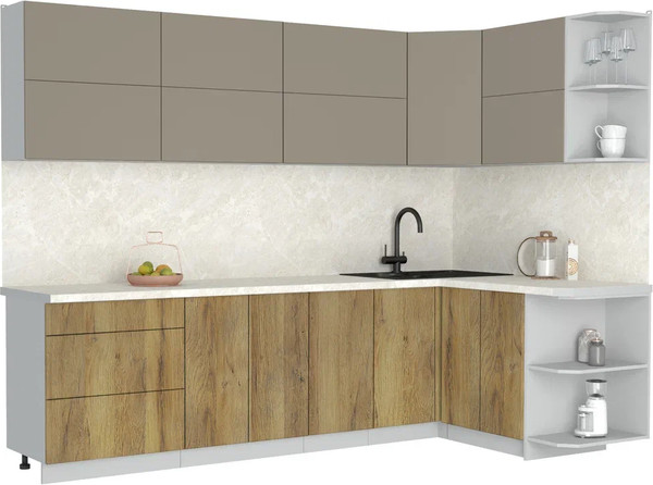 Изображение товара Кухонный гарнитур Интерлиния Мила Матте 1.5x2.8 А PR (луна/дуб вотан/опал светлый)