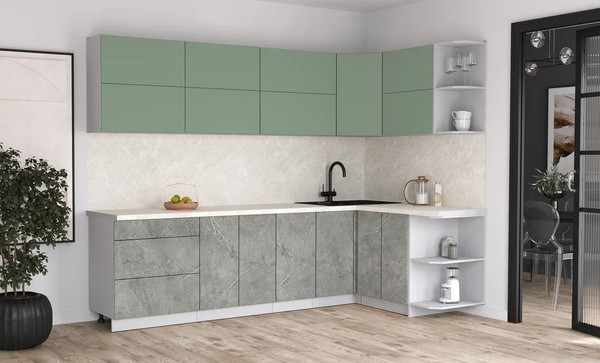 Изображение товара Кухонный гарнитур Интерлиния Мила Матте 1.5x2.8 А PR (мята/керамика/опал светлый)