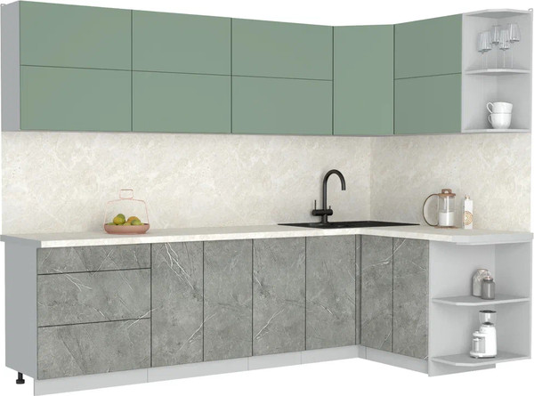 Изображение товара Кухонный гарнитур Интерлиния Мила Матте 1.5x2.8 А PR (мята/керамика/опал светлый)