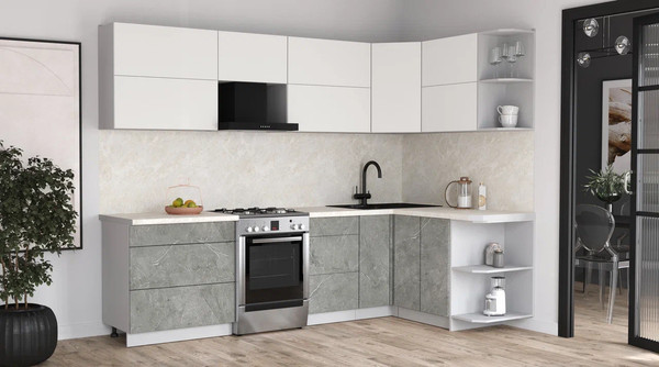 Изображение товара Кухонный гарнитур Интерлиния Мила Матте 1.5x2.8 Б PR (белый/керамика/опал светлый)