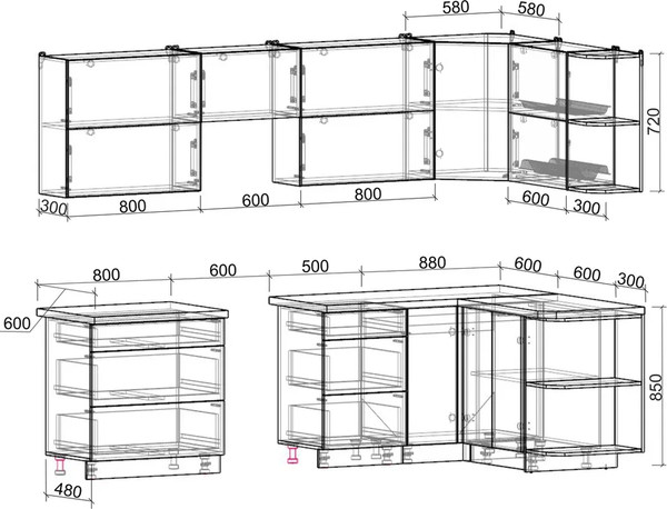 Изображение товара Кухонный гарнитур Интерлиния Мила Матте 1.5x2.8 Б PR (белый/керамика/опал светлый)