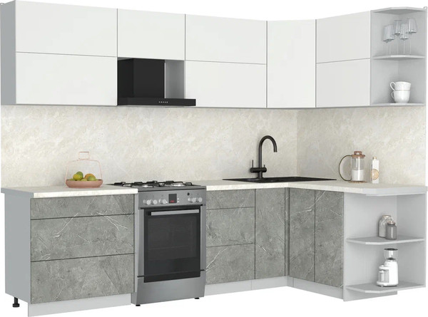 Изображение товара Кухонный гарнитур Интерлиния Мила Матте 1.5x2.8 Б PR (белый/керамика/опал светлый)