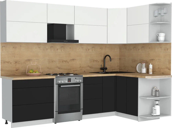 Изображение товара Кухонный гарнитур Интерлиния Мила Матте 1.5x2.8 Б PR (белый/черный/дуб бунратти)