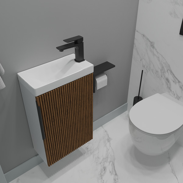 Изображение товара Тумба с умывальником ЗОВ Монови Слим 40 / S40LW0MRM-OL9268 (белый/тростник)