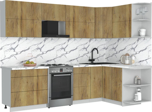 Изображение товара Кухонный гарнитур Интерлиния Мила Матте 1.5x2.8 Б PR (дуб вотан/дуб вотан/белый гранит)