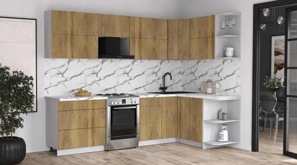 Изображение товара Кухонный гарнитур Интерлиния Мила Матте 1.5x2.8 Б PR (дуб вотан/дуб вотан/белый гранит)