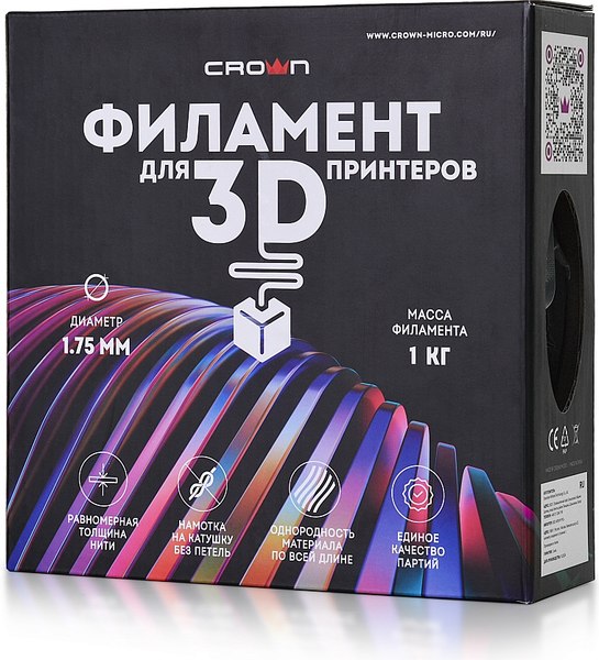 Изображение товара Пластик для 3D-печати Crown PETG / CM-FILPETG015W (1.75мм, 1кг, белый)
