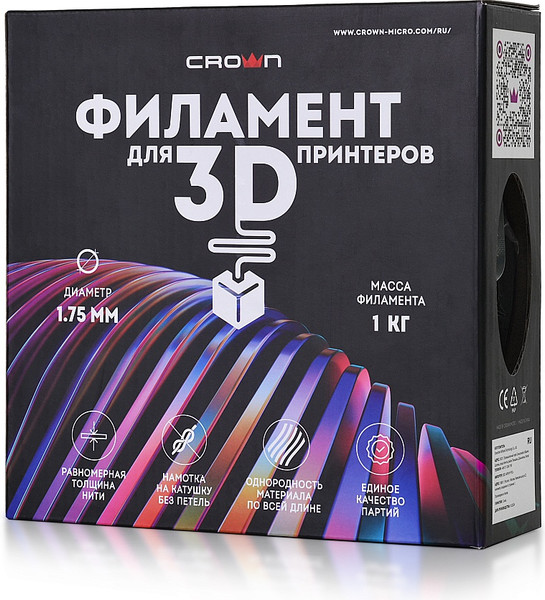 Изображение товара Пластик для 3D-печати Crown PLA / CM-FILPLA001W (1.75мм, 1кг, белый)