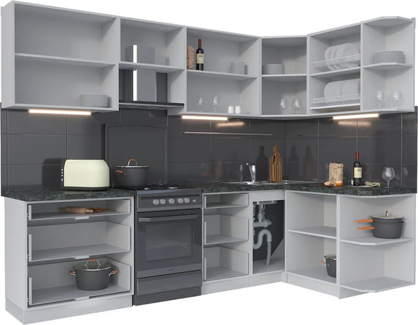 Изображение товара Кухонный гарнитур Интерлиния Мила Матте 1.5x2.8 Б PR (индиго/черный/белый гранит)