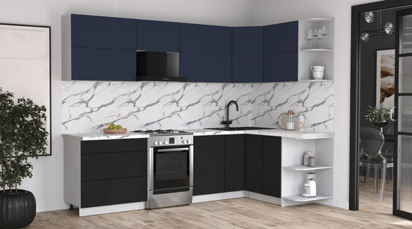 Изображение товара Кухонный гарнитур Интерлиния Мила Матте 1.5x2.8 Б PR (индиго/черный/белый гранит)