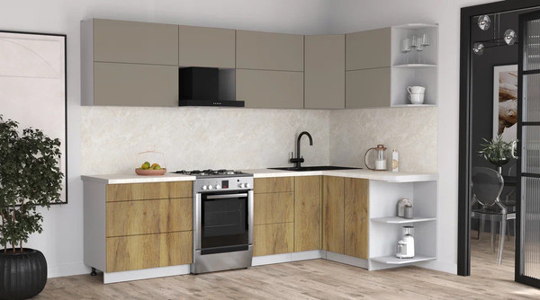 Изображение товара Кухонный гарнитур Интерлиния Мила Матте 1.5x2.8 Б PR (луна/дуб вотан/опал светлый)