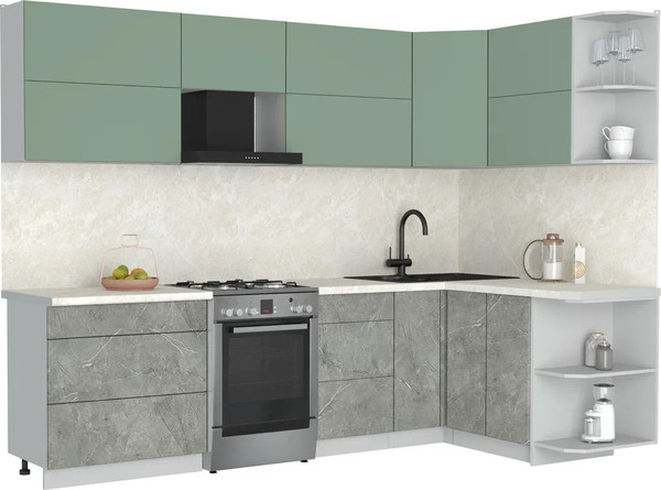 Изображение товара Кухонный гарнитур Интерлиния Мила Матте 1.5x2.8 Б PR (мята/керамика/опал светлый)