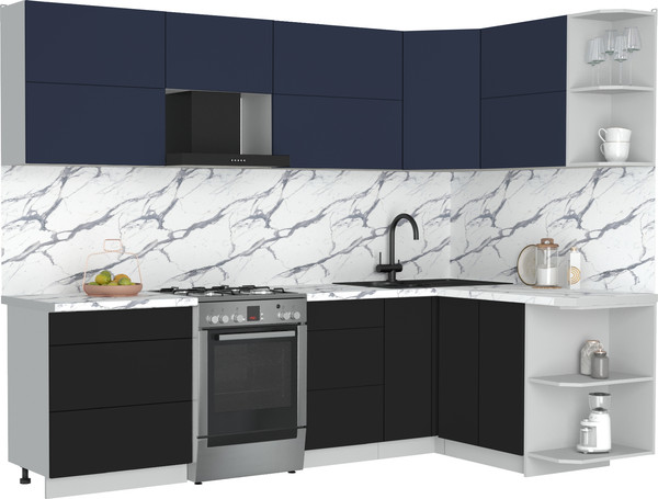 Изображение товара Кухонный гарнитур Интерлиния Мила Матте 1.5x2.7 Б PR (индиго/черный/белый гранит)
