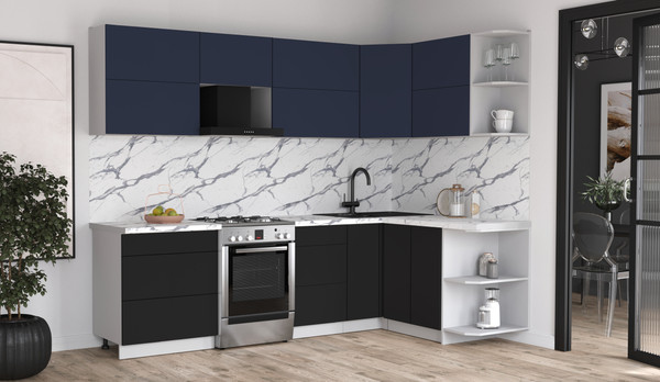 Изображение товара Кухонный гарнитур Интерлиния Мила Матте 1.5x2.7 Б PR (индиго/черный/белый гранит)