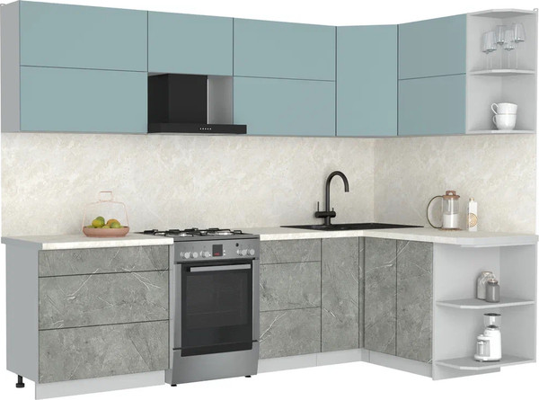 Изображение товара Кухонный гарнитур Интерлиния Мила Матте 1.5x2.8 Б PR (океан/керамика/опал светлый)