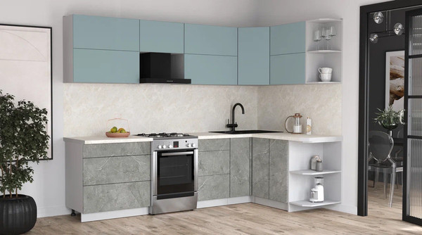 Изображение товара Кухонный гарнитур Интерлиния Мила Матте 1.5x2.8 Б PR (океан/керамика/опал светлый)