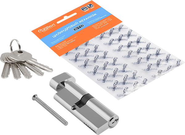 Изображение товара Цилиндровый механизм замка Нора-М STD AL ЛВ-80 45-35в (хром, блистер)