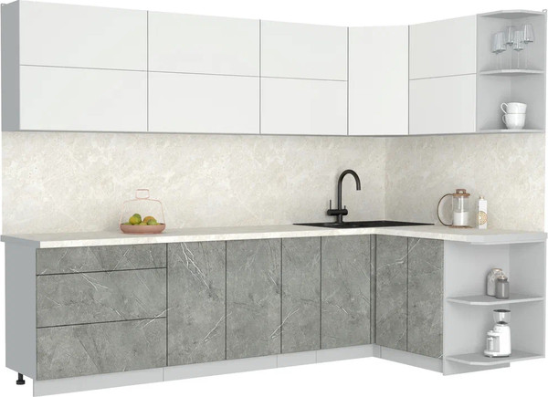 Изображение товара Кухонный гарнитур Интерлиния Мила Матте 1.5x2.9 А PR (белый/керамика/опал светлый)