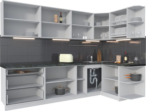 Изображение товара Кухонный гарнитур Интерлиния Мила Матте 1.5x2.9 А PR (белый/керамика/опал светлый)