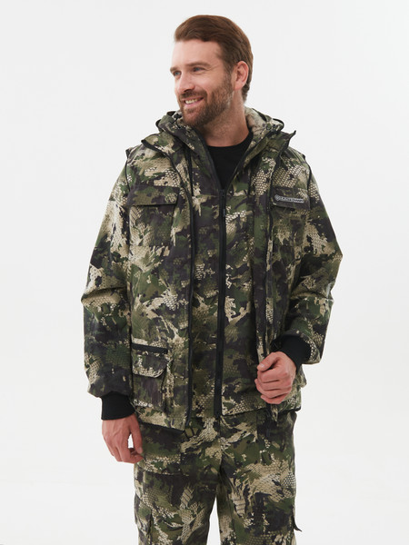 Изображение товара Костюм для охоты и рыбалки Huntsman Тайга-3 Зеленый Питон Твил-Пич (р.44-46/170-176)