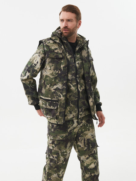 Изображение товара Костюм для охоты и рыбалки Huntsman Тайга-3 Зеленый Питон Твил-Пич (р.48-50/182-188)