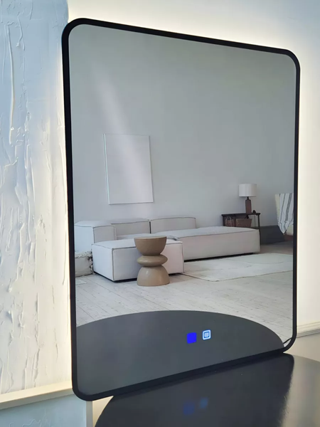 Изображение товара Зеркало Emze 60x80 / LED.UV.SMART.60.80.CHE.AF.4K (черный с УФ-окантовкой и подсветкой)