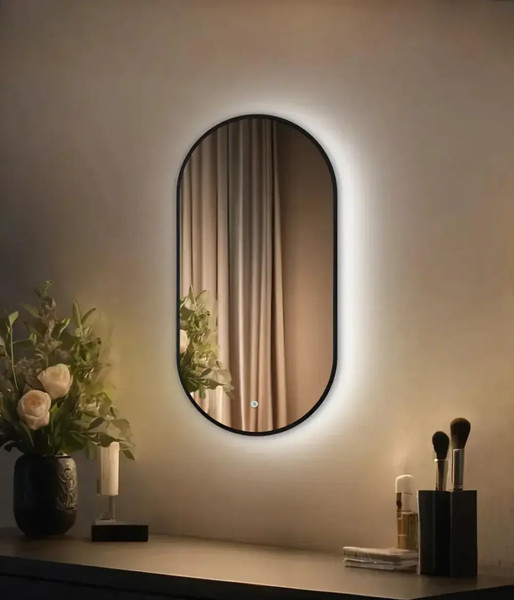 Изображение товара Зеркало Emze 45x77 / LED.UV.45.77.CHE (черный с УФ-окантовкой и подсветкой)