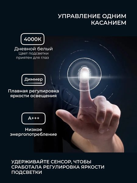 Изображение товара Зеркало Emze Smartphone 50x100 / LED.UV.SMART.50.100.BEL (белый с УФ-окантовкой и подсветкой)