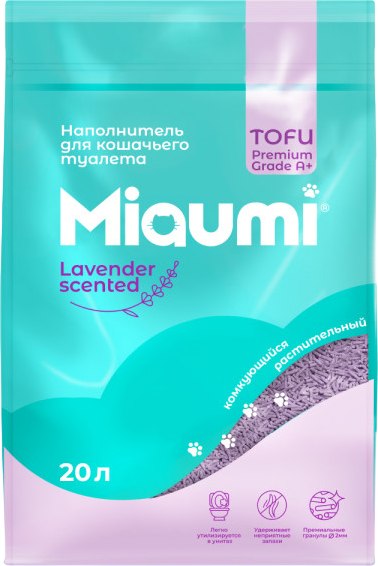 Изображение товара Наполнитель для туалета Miaumi Tofu комкующийся с ароматом лаванды (20л)