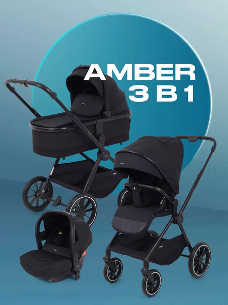 Изображение товара Детская универсальная коляска MOWbaby Amber 3 в 1 / MB068 (черный)
